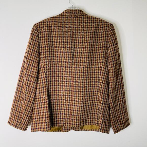 Vintage tan purple rust plaid tweed preppy academia office button blazer 14 - Picture 6 of 6